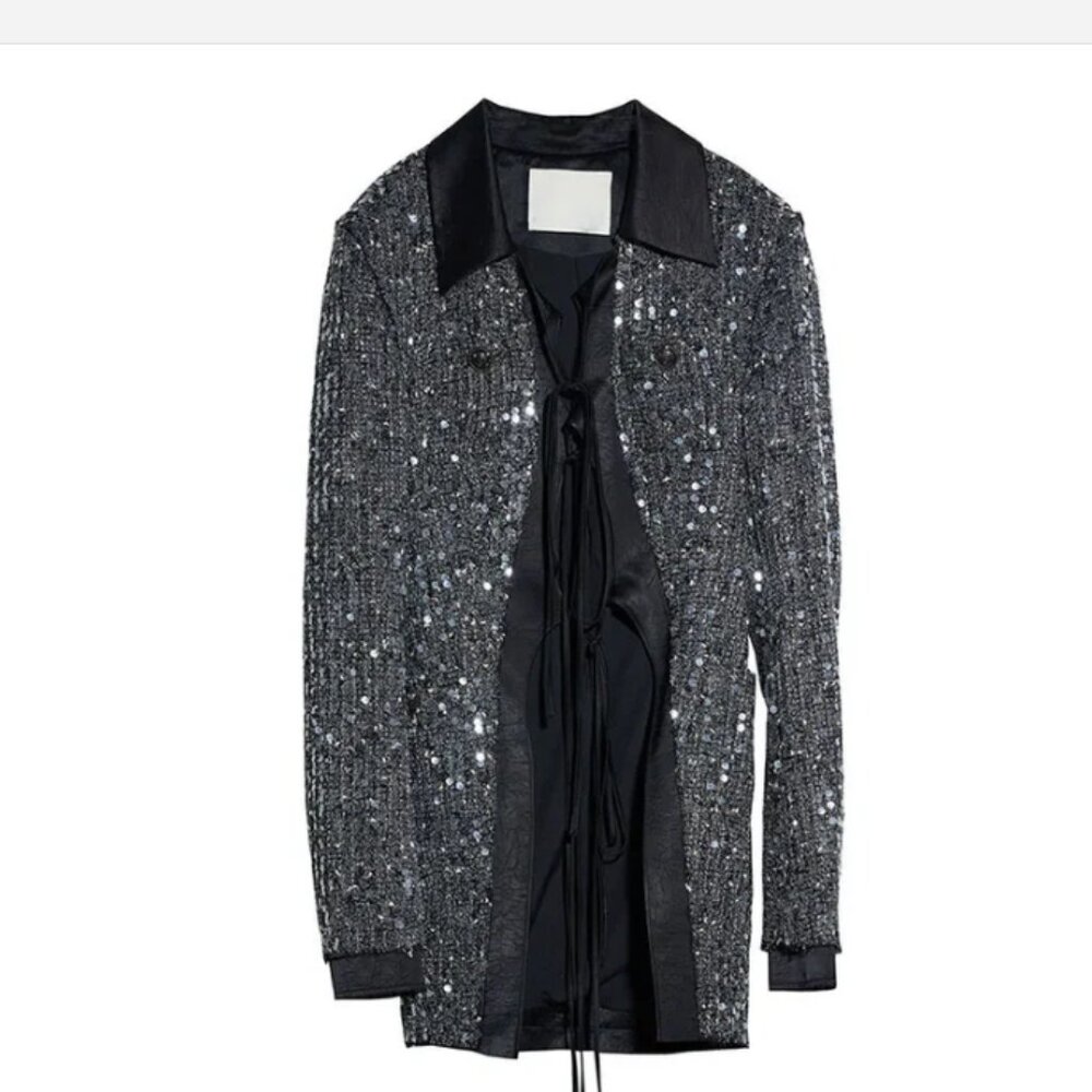 NWT Marigold Shadows Stunner Sequin Jacket  Silver & Black Size Large - Picture 15 of 16
